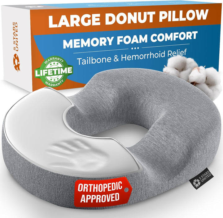 Donut Pillow Hemorrhoid Tailbone Cushion – Large Cushion for Pain Relief – Coccyx, Prostate, Sciatica, Pelvic Floor, Pressure Sores, Pregnancy, Postpartum Recovery, Black