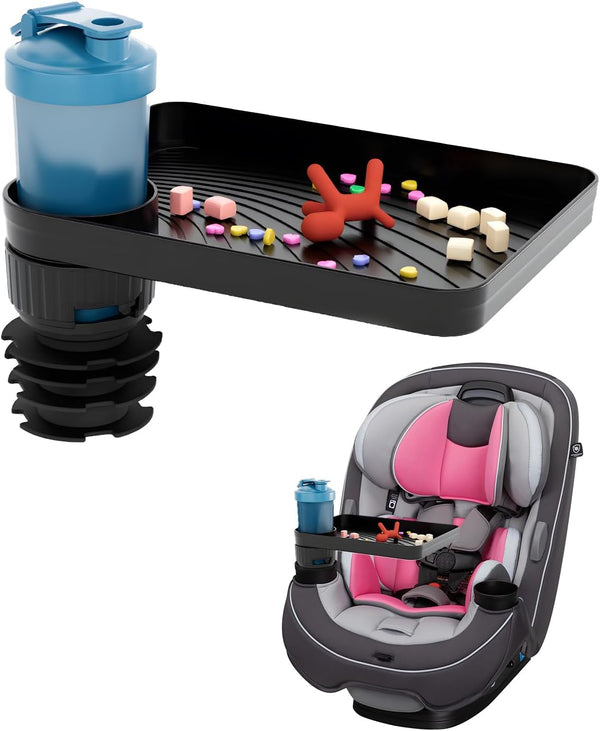 Car Seat Tray for Kids Toddler Travel with Soft Rubber Base, Rotatable and Removable Cup Holder Snack Tray for Food Color and Play for Family Road Trip Essentials (1, Standard Base)