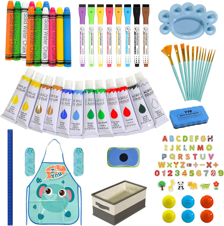 Easel for Kids,Adjustable Wooden Art Easel for Kids,114+ Art Supplies,Double Sided Magnetic Chalkboard and White Board for Kid,Drawing and Painting for Aged 2-4,5-7,8-12,2 Paper Rolls