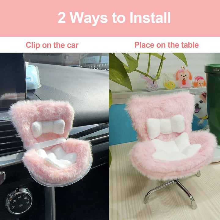 Doll Car Seat for 17Cm Dolls with Air Vent Clip and Desktop Stand, Cute and Functional Car Ornament for Blind Box Doll Fans, Collectors (Pink)