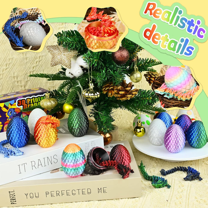 12PCS 3D Printed Dragon Eggs with Dragon Inside, Cool Stuff Fun Gifts, Mini Dragon Egg Set Articulated Crystal Dragon Fidget Toy for Adults Teens Boy Gifts Easter Basket Stuffers