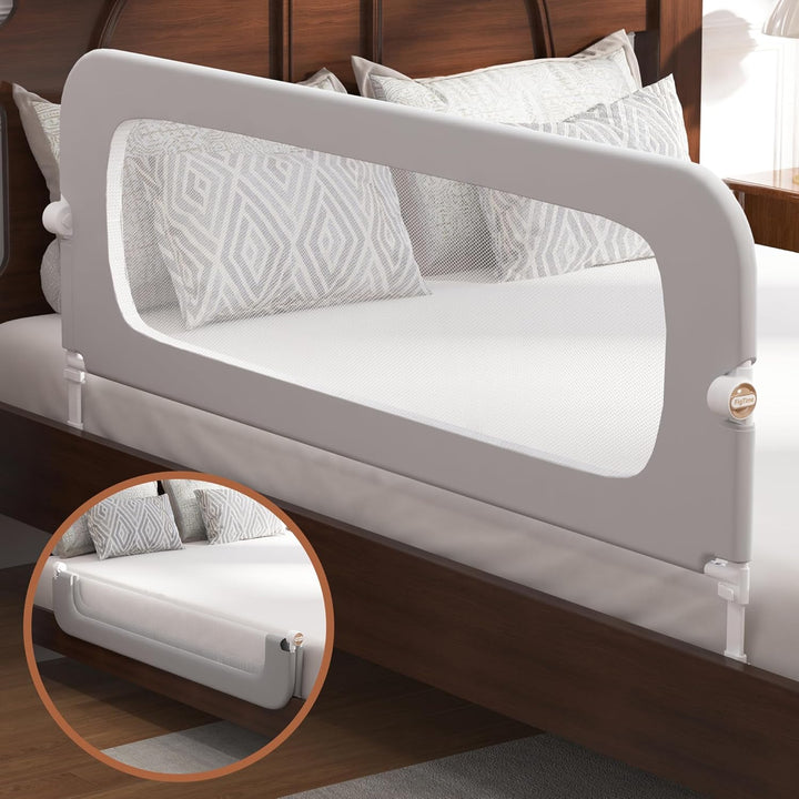 Bed Rail for Toddlers, Baby Bed Rail Guard for Kids, Toddler Bed Rails with Reinforced Anchor Fit, Height Adjustable & Foldable Bed Rail Guard for Twin, Full, Queen & King Beds (White, 32IN)