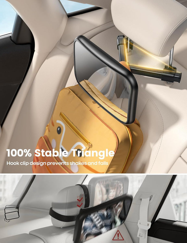 Baby Car Mirror for Backseat - [2025 Safest Triangle Hook Clip] Acrylic Car Seat Mirror for Rear Facing, 360° Rotation & Wide Clear View, 3S Quick Install, Newborn Baby Essentials Accessories