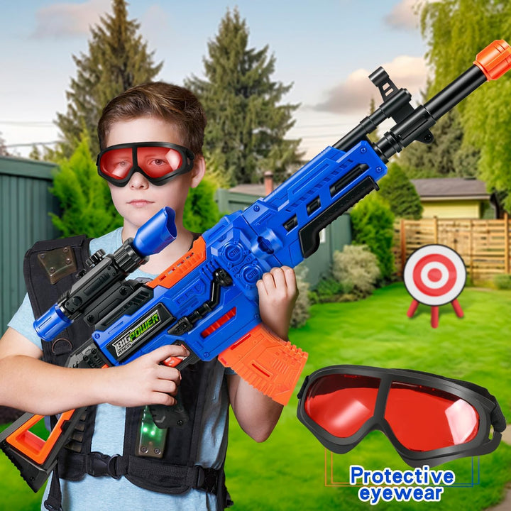 Kids Toy Sniper Rifle with Scope Tactical Vest Kit,4 in 1 Automatic Kids Sniper Rifle Toy Guns for Boys 8-12,Rifle Dart Guns Big Size,Toy Guns with Removable Magazines（2 Pcs