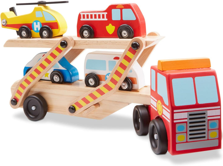 Wooden Emergency Vehicle Carrier Truck with 1 Truck and 4 Rescue Vehicles