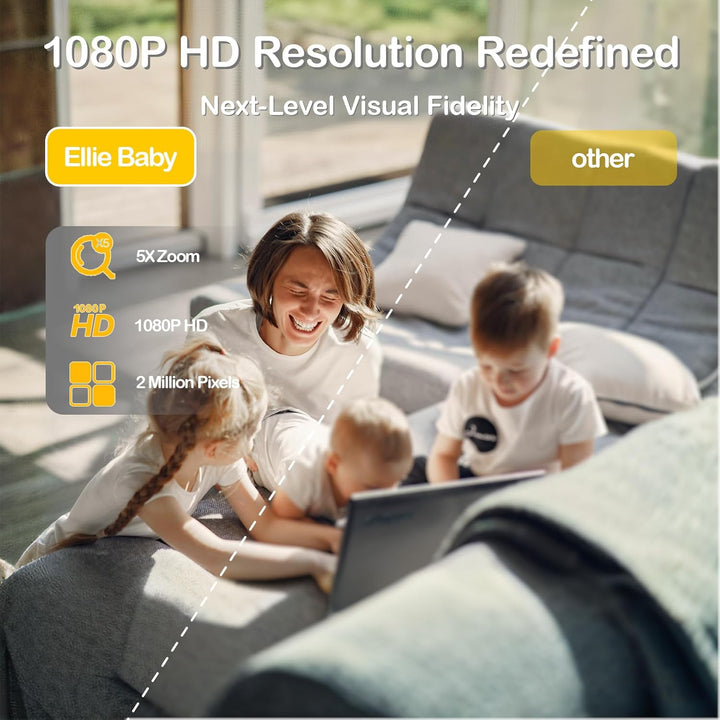 Baby Monitor No Wifi, Baby Monitor with Camera and Audio, 5" IPS 1080P with Wall Mount, 6000Mah Battery, 1000Ft Range, Smart Monitoring 24Hrs Playback, AI Cry Detection & Sleep Tracking