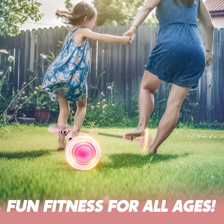 Pink Ankle Skip Ball with Flashing Lights, Toy for Kids Indoor & Outdoor, Flashing Swing Ball Foldable Sports Toy, Birthday Gifts for Kids 3 4 5 +