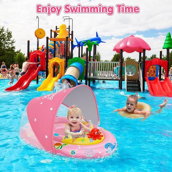 Infant Baby Pool Floats, Free Swimming, Super Buoyant – Ages 6-24 Months – Multiple Colors/Styles – Adjustable Canopies and Seats, Splash & Play Baby Floaties
