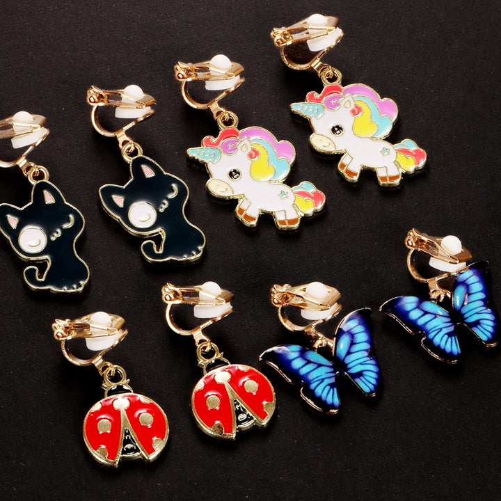 20 Pairs Kids Clip-On Earrings - Cute Animal Designs, Non-Pierced for Girls