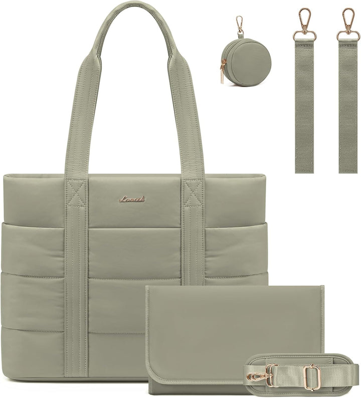 Diaper Bag Tote, 15.6Inch Puffer Baby Diaper Bag Waterproof Travel Diaper Tote with Changing Pad Pacifier Case
