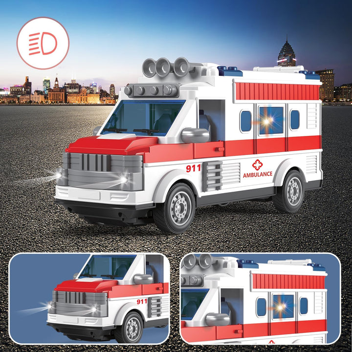 1/30 Remote Control Ambulance, 2.4G RC Play Ambulance Car Toy 4 Channel Electric Ambulance Vehicles Emergency Rescue Cars with Lights, Opening Door, Gifts for Kids Boys Girls Age 3 4 5 6 7