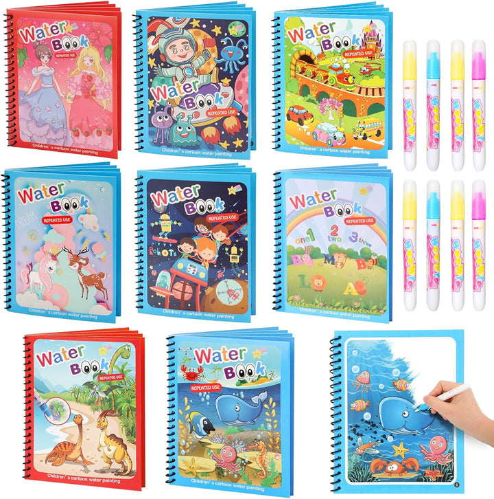 5 Pack Reusable Water Coloring Book for Toddlers, Water Doodle Book Toys, Paint with Water Books,Mess-Free Coloring Book, Portable Educational Doodle Drawing Toy, Educational Learning Kits Gifts