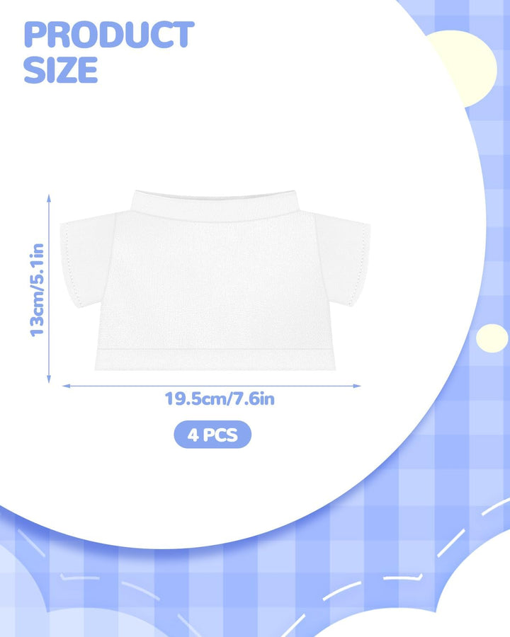 4 PCS Stuffed Bear Basic T Shirt Clothes for 10-12Inch, T Shirt Classic Crew Neck Bear, Cute Tiny Clothes DIY Bear Toy (For 10-12 Inch,White)