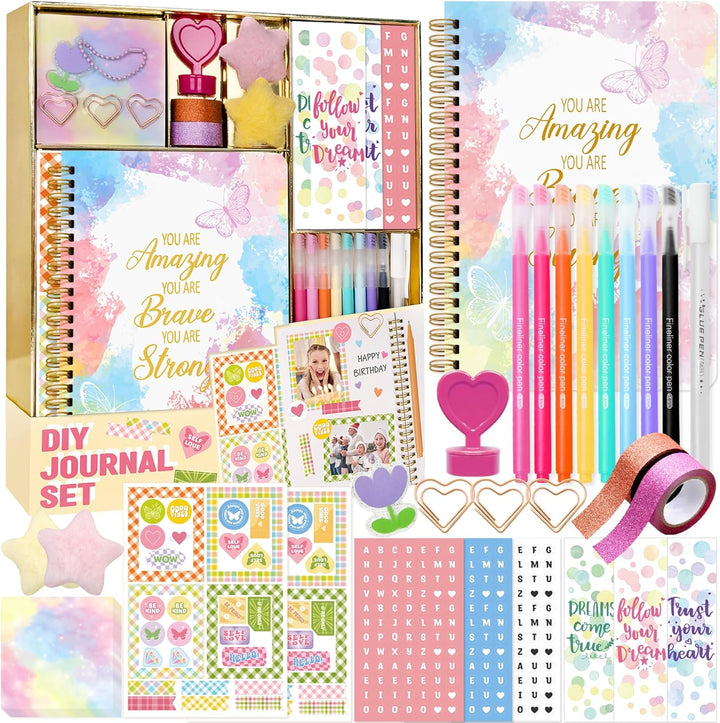 DIY Journal Kit for Girls – Journal Set for Teen Tween Girls, Stationary Scrapbook & Diary Supplies Set, Girl Gifts Craft Stuff, Birthday Gifts for 8 9 10 11 12 13 14 Year Old Girl