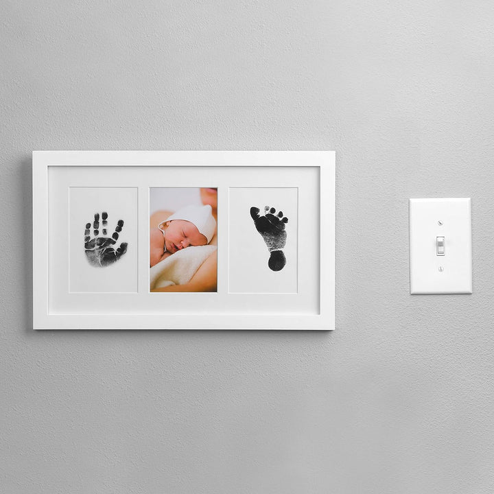 Baby Handprint and Footprint Kit | Elegant White Frame with Inkless, Non-Toxic Pad | Newborn Keepsake for Baby or Dog Paw Prints