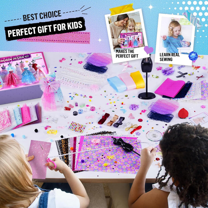800+Pcs - Fashion Designer Kit for Girls with 6 Mannequins - Arts and Crafts Kit- Sewing Kit for Kid Ages 8-12 -Girl Gift Age 6 7 8 9 10 11 12-Gifts for Teen Girls