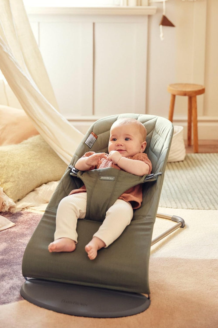 Bouncer Bliss, Dark Green, Woven, Petal Quilt | 2-In-1 Adjustable Baby Bouncer Seat and Toddler Chair, Newborn to Toddler (8-29 Lbs), 4 Positions, Lightweight & Portable