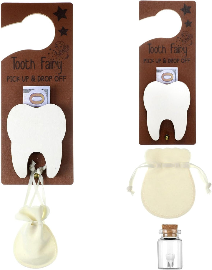Tooth Fairy Holder Bag Hanger with Money Slot Keepsake Bottle Velvet Pouch Tooth Fairy Box Encourage Gift for Lost Teeth Boy Girl Milk(Classic,Pink)