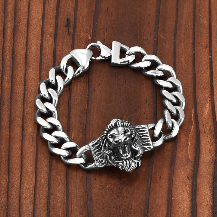 European and American Style Cool Lion Head Cuban Chain Men 316 Stainless Steel Bracelet Jewelry Gift