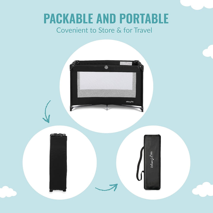 Nest Portable Playard in Black with Carrybag an Shoulder Strap, Lightweight, Packable and Easy Setup Baby Playard, Breathable Mesh Sides and Soft Fabric - Comes with a Removable Padded Mat