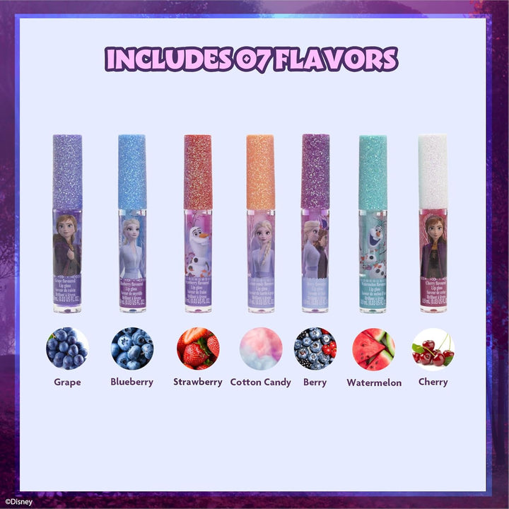 Disney Frozen 7 Piece Plant Based Lip Gloss, Girls Party Favors, First Makeup Set for Girl, Perfect for Parties, Sleepovers, and Birthday Gifts, Ages 3+, by