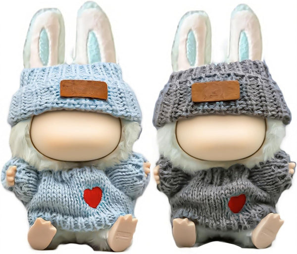 Doll Clothes Compatible with Labubu 2 Set Outfits(4 Pieces), Adorable 17Cm/15Cm Handcrafted Crochet Doll Clothes Ropa Designer Accessories for La Bubu,Hat & Sweaters (Blue &Gray)