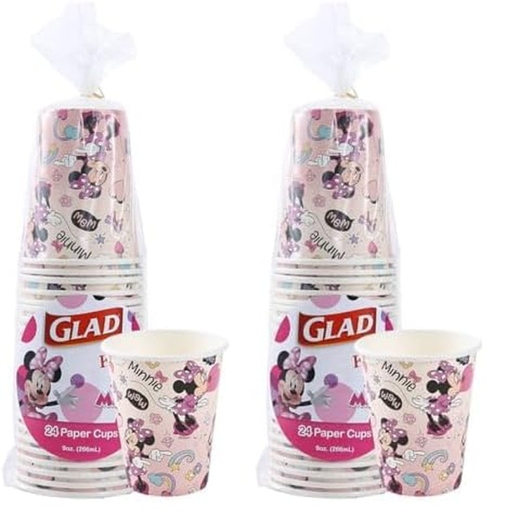 for Kids Disney Mickey & Friends Disposable Paper Cups, Pink Minnie - Heavy Duty, Soak Proof, Kid-Friendly Paper Cups for Drinking and Everyday Use, 9 Ounce, 24 Count
