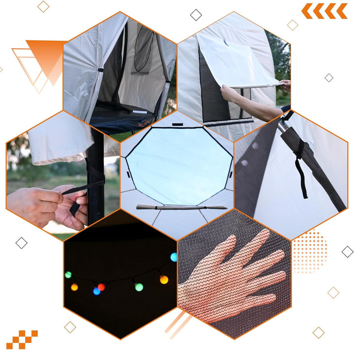 round Trampoline Tent for Kids(Tent Only),Fit for 6/8 Curved Poles round Trampolines, Trampoline Shade Cover with LED Light, Trampolien Accessories, Anti-Tear