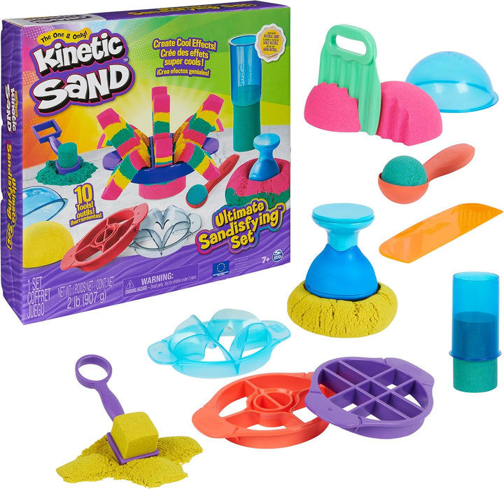 , Squishmotion with 1Lb Pink, Yellow & Blue Play Sand, Stamper & 5 Tools, Storage Case, Sensory Toys for Kids Ages 5 and Up