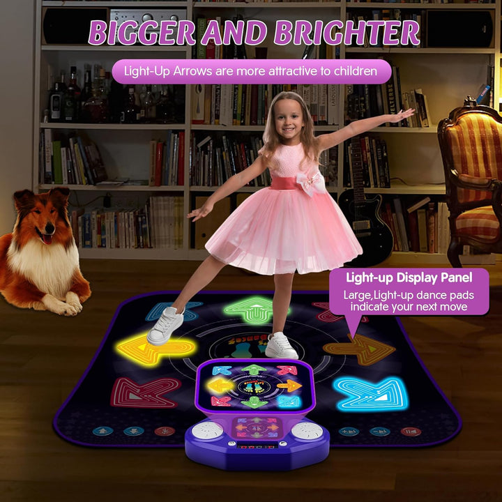 Dance Mat Toys for 3-12 Year Old Girls & Boys, Dance Mats with Light up 8-Buttons & Wireless Bluetooth, Music Dance Toy with 5 Modes Game, Birthday Xmas Gifts for 3 4 5 6 7 8 9 10+ Year Old Girls Boys