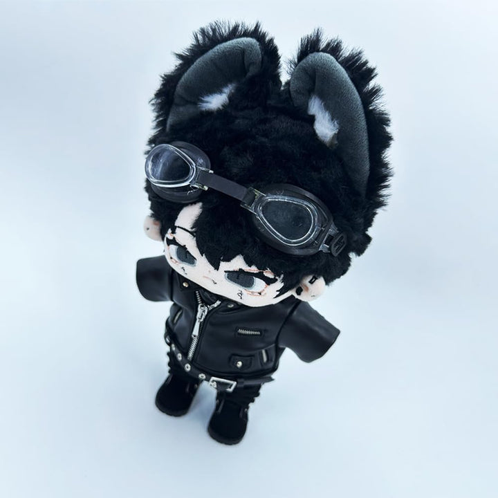 20Cm Plush Doll Clothes Leather Coat Jeans Glasses Vest Shoes Jacket Outfit 8In Dolls Dress up (Black-20Cm)