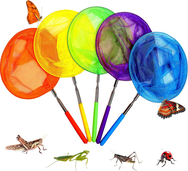 Kids Telescopic Butterfly Fishing Nets for Kids Catching Insect Net Outdoor Tools for Catching Bugs Fish Insect Ladybird, Extendable 34 Inches and anti Slip Grip