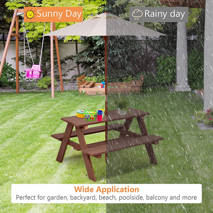 Kids Picnic Table, Wooden Childrens Table & Bench Set with Removable Umbrella, Kids Patio Furniture for Backyard, Garden, Kids Table and Chair Set for Outdoors (Natural)
