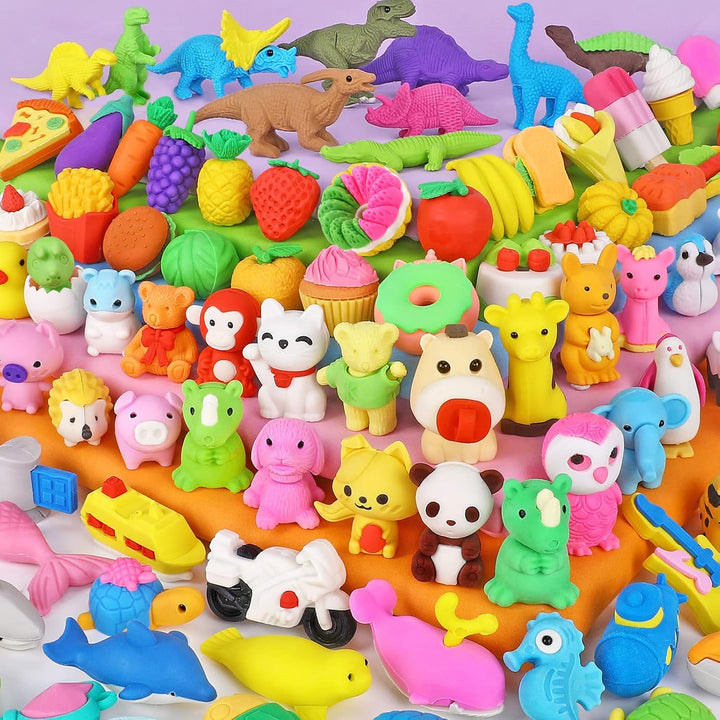 120 Pack Animal Pencil Erasers for Kids, 3D Mini Puzzle Take Apart Erasers, Desk Pets & Treasure Box Toys, Bulk Party Favors, Classroom Prizes, School Supplies, Gift for Boys & Girls
