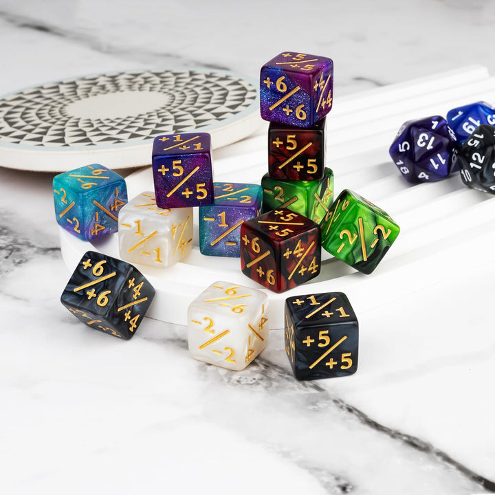 63 Pieces Abilities Keyword Counter Dice Bulk MTG Dice Counters Set Magic plus 1 Life Buff Tokens for MTG, TCG, Card Gaming Accessories
