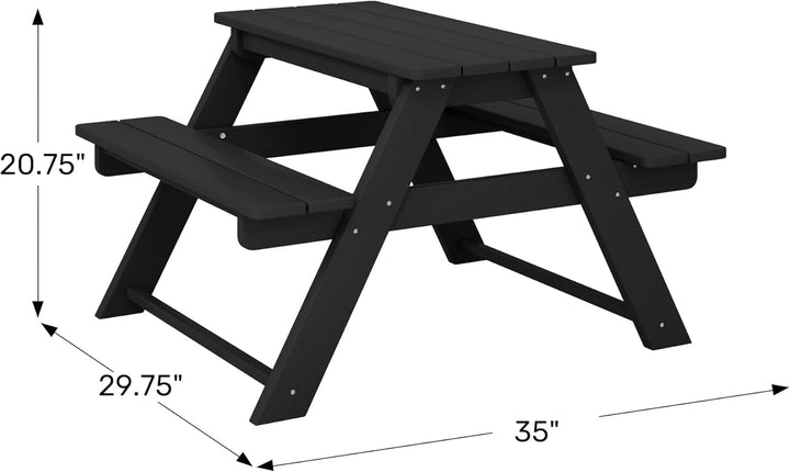Malibu Outdoor Patio Kids HDPE Plastic Picnic Bench Table, Weathered Wood