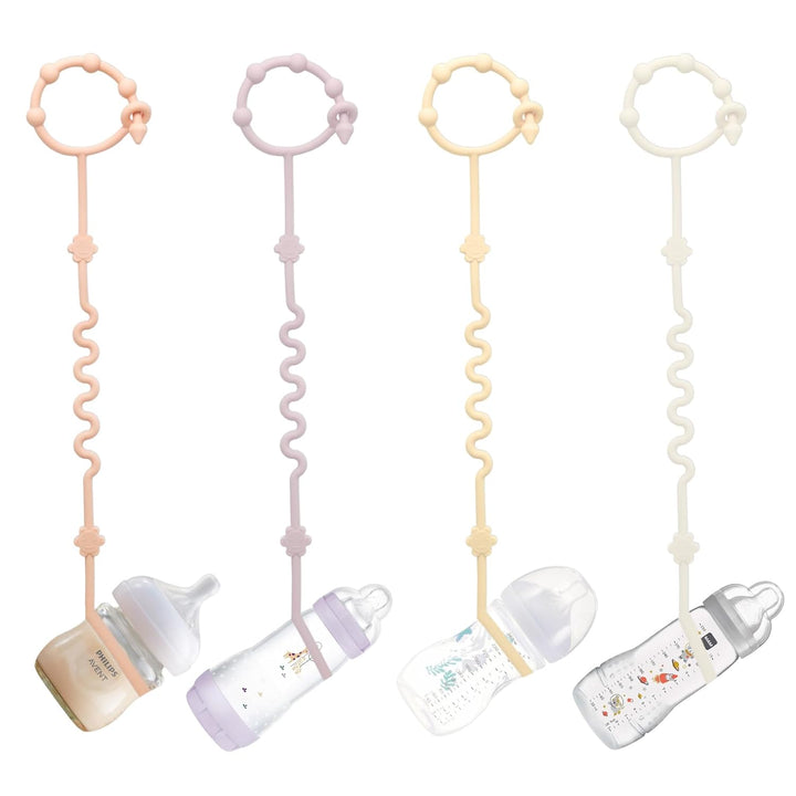 (4Pcs) Sippy Cup Strap Keep Bottles and Sippy Cups off the Floor, Sippy Cup Holder Strap Suitable for High Chairs, Strollers and Water Bottles- Dishwasher Safe