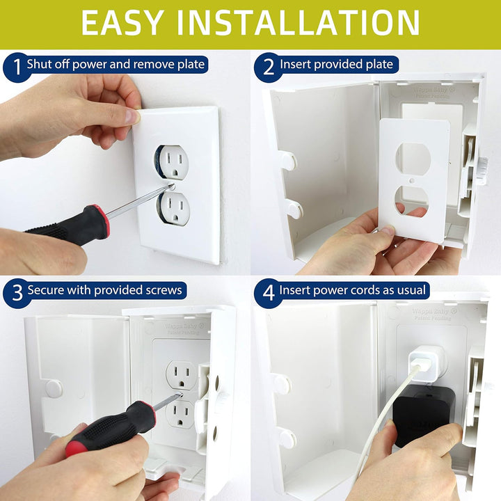 Baby Safety Outlet Cover BOX [Patent Pending] Double Lock for Much Better Toddler Proofing, Easier Operation, Simple 3 Step Install with Included Screws. Provides Extra Space inside for Plugs,Adapters