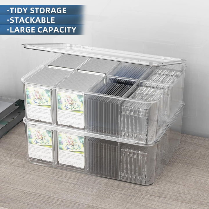 Transparent Trading Card Storage Box-Holds 2000+ Loose Cards-Plastic Card Deck Box for Baseball Cards/For Toploaders/For Graded Card/For Mtg/For Magnetic Card Etc.