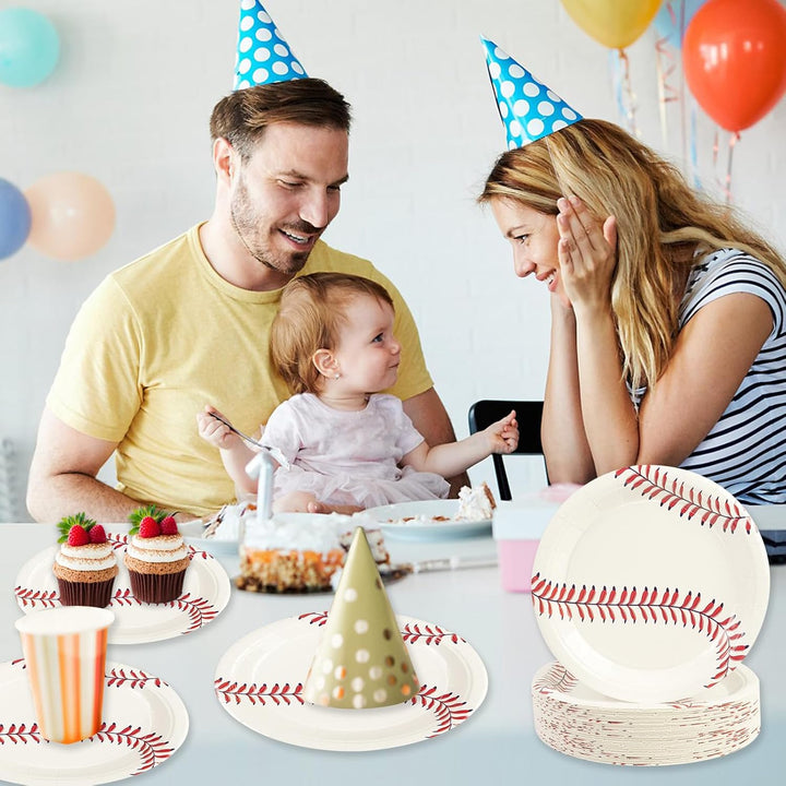 50PCS Baseball Party Paper Plates - 7Inch round Baseball Dessert Plates for Cake Salad Fruit Pizza Disposable Themed Decoration Supplies for Fan Sports Event, Birthday Party