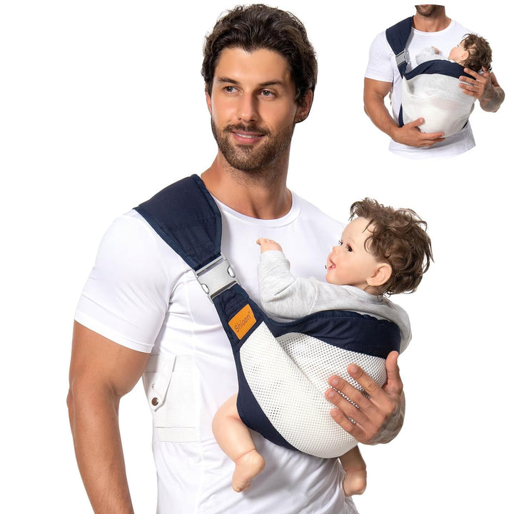 Baby Sling Carrier, Baby Carrier Newborn to Toddler(7-45Lbs), Toddler Carrier with Safety Buckle, One Shoulder Adjustable Shoulder Strap, One Size Fits All, Grey
