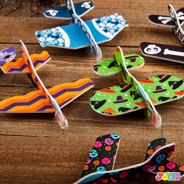 48 PCS Halloween Foam Glider Planes for Kids, Flying Paper Airplane Gliders Toys Bulk for Halloween Party Gifts Presents,12 Different Airplane Designs,Trick or Treats, Party Favor and Supplies