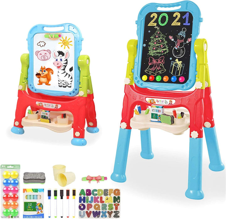 Art Easel for Kids, Adjustable Standing Rotatable Double Sided Easel with Painting Accessories for Toddlers Boys and Girls-Pink