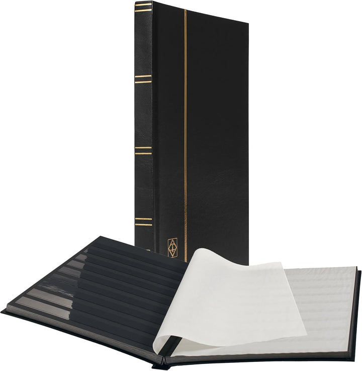 – “BASIC” Hard Cover Stockbook for Stamps – 16 Black Cardstock 9”X12” (A4) Pages with Clear Strips - Black
