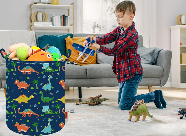 19.7 Inch Dinosaur round Kids Laundry Clothes Hamper Dino Laundry Basket with Handles,Baby Toys Storage Organizer Bins Laundry Gift Basket for Boys and Girls Room, Bedroom Decor