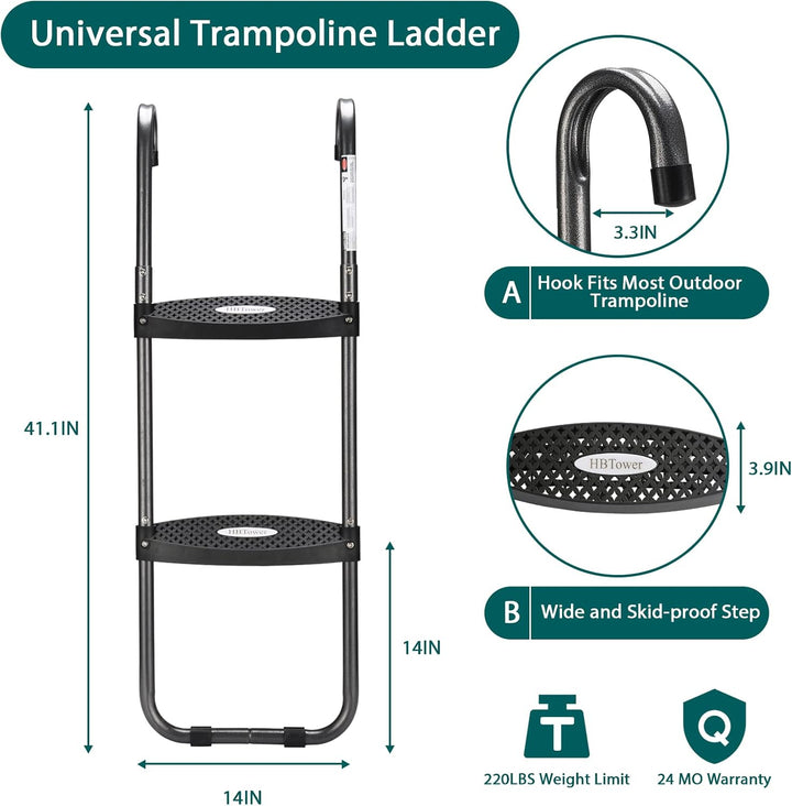 Trampoline Ladder with Horizontal and Wide Steps, Universal Hook, UV Treated Steel, 220 Lbs Capacity Trampoline Accessories for Children Kids