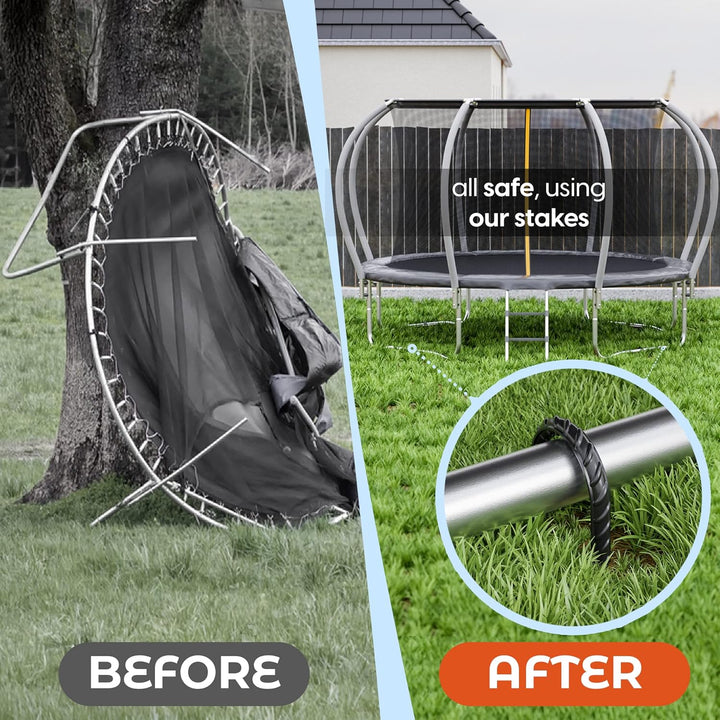 ® Ultra Strong Trampoline Stakes Anchors High Wind, Ground Anchors Heavy Duty, Trampoline Tie down Anchor Kit, Ground Stakes Galvanized Steel, Trampoline Accessories, U Shaped (8 Pack, Black)