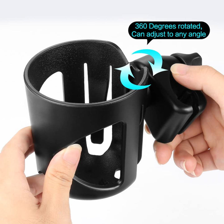 Universal Cup Holder, Stroller Cup Holder, 360° Rotatable Large Caliber Designed Bottle Holder for Stroller, Bike, Wheelchair, Walker, Scooter, Black