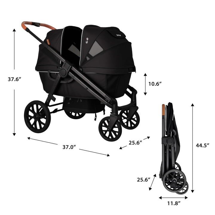 Tandem Wagon Stroller for 2 Kids, All-Terrain with Removable Uv-Protection Canopy, Adjustable Push/Pull Handle, Snack Tray & Cup Holders, Perfect for Baby and Toddler (Black)