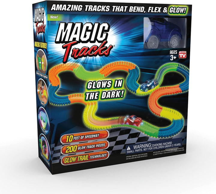 Magic Tracks 10 Foot Glow in the Dark Bendable Flexible Racetrack with LED Light-Up Race Car, Educational Playset Birthday Gift for Ages 3+